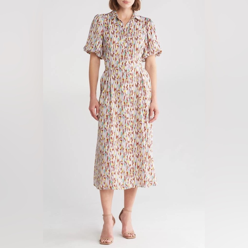 Melloday Women’s Puff Sleeve Satin Shirtdress